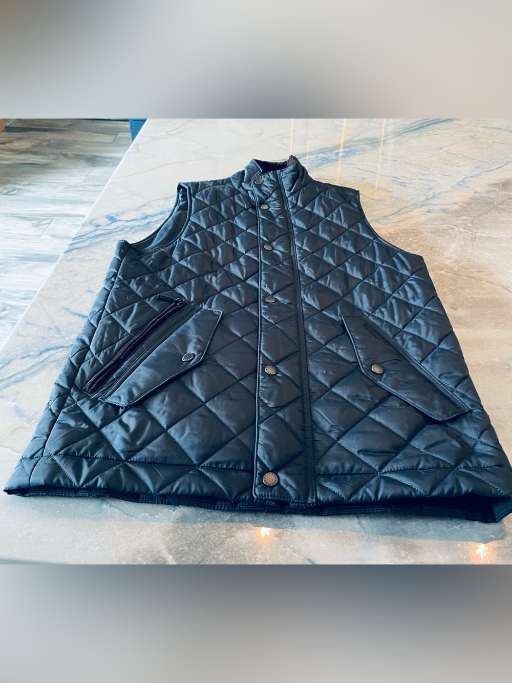 Barbour Blue Quilted Snap-Front Vest